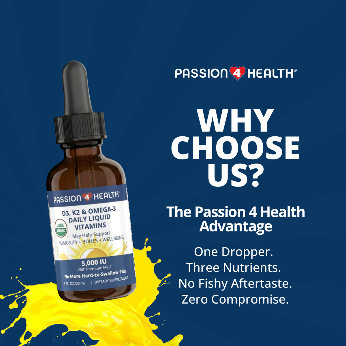 D3, K2 & Omega-3 Daily Liquid Vitamins