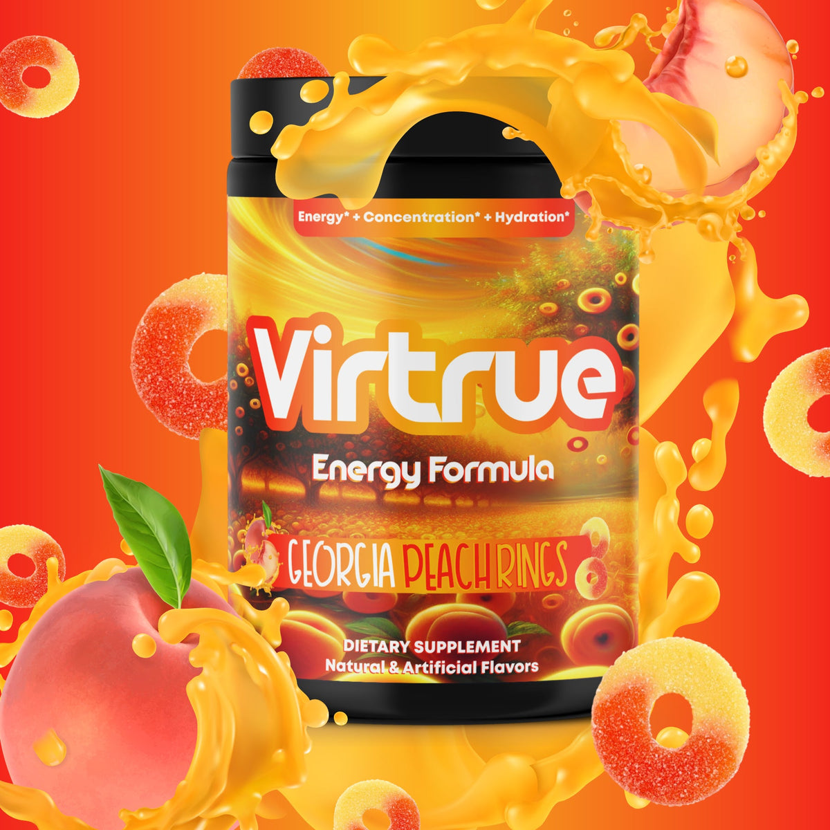 Georgia Peach Rings Pre-Workout Energy Powder + Focus Boost & Hydration | Sugar Free